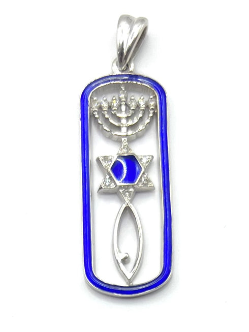 14k Gold & Diamond With Blue Enamel Messianic "Grafted In" Necklace